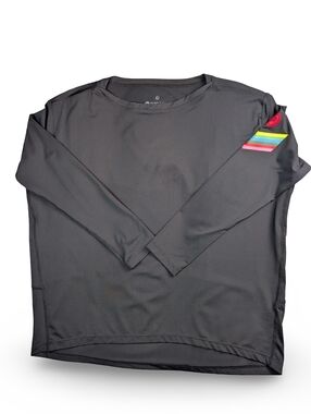 Pure Barre Womens Long-Sleeve Performance Shirt Black with Rainbow Accent Size M